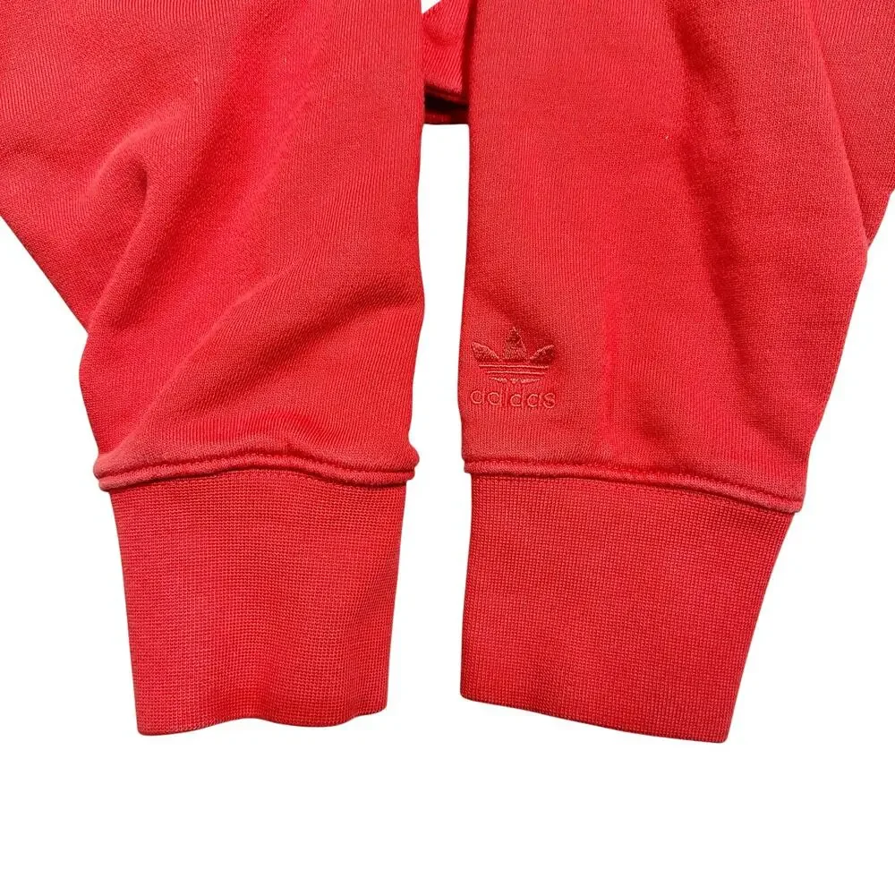 adidas | Women | Red White Big Trefoil Cropped Sporty Hooded Sweatshirt | Small - Picture 11 of 15